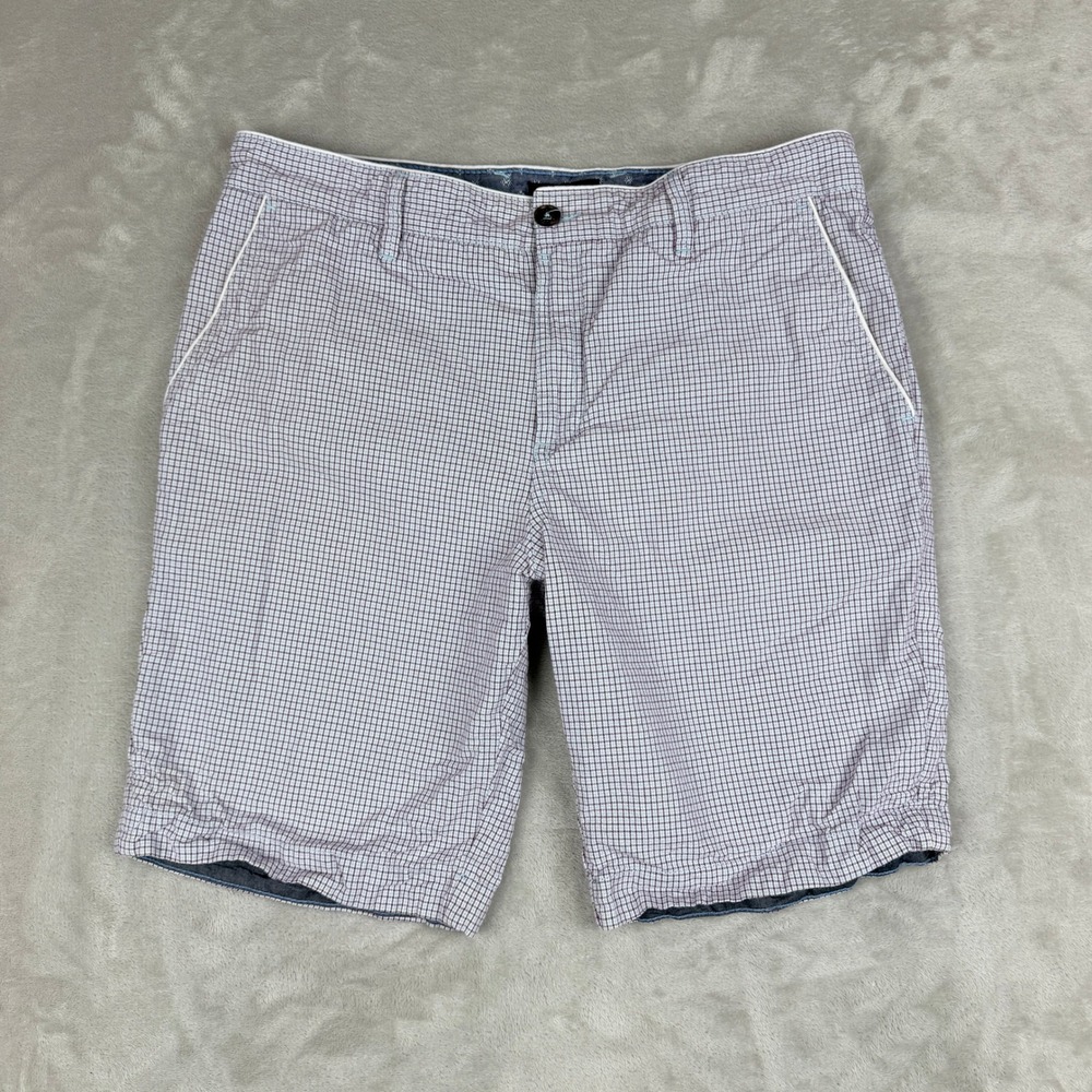 Ted Baker Chino Shorts Mens 32 White Purple Micro Check Pattern Casual Preppy